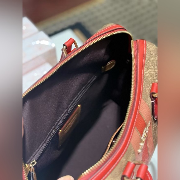 NWT Coach Rowan Large Satchel Bag In Signature Canvas With Stripe - Picture 7 of 9